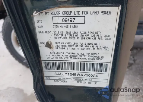 1998 Land Rover Discovery Le/Ls from USA, damaged, VIN SALJY1245WA750024